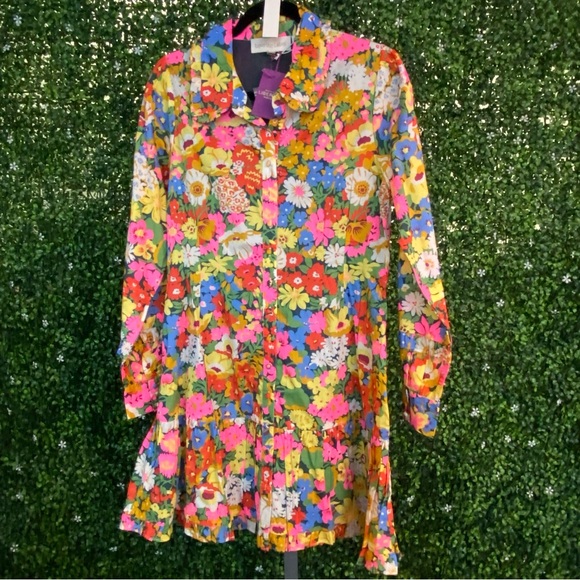 LOVE THE LABEL X Liberty Fabrics Marketa Mini Shirt Dress In Multicolor - Picture 4 of 8